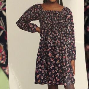 Long Sleeve Girls Smocked Dress - Floral Multicolor